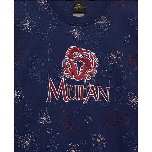 Boxlunch Disney Mulan Cherry Blossom Embroidered Sweatshirt Topographic Large - Picture 2 of 6